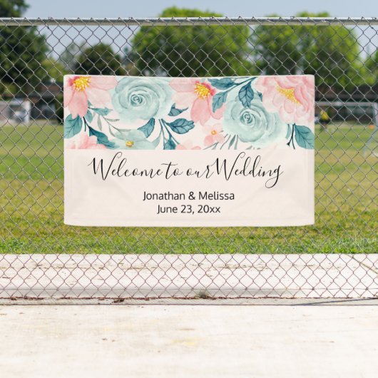 ピンクとグリーン結婚のフローラへようこそ縁ど 横断幕 (インサイチュ)