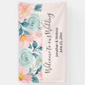 ピンクとグリーン結婚のフローラへようこそ縁ど 横断幕 (縦)