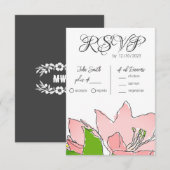 ピンクとグリーン結婚のフローラ 出欠カード (正面/裏面)