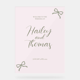 ピンクとグリーン結婚の弓のサイン アクリルサイン