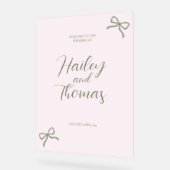 ピンクとグリーン結婚の弓のサイン アクリルサイン (傾斜)