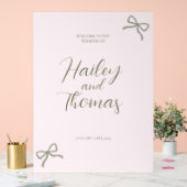 ピンクとグリーン結婚の弓のサイン アクリルサイン (ウェディング)