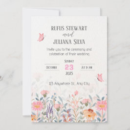 ピンクとグリーン結婚フローラ 招待状