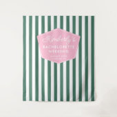 ピンクとグリーン1950年代のバケーションフォトバックグラウンド タペストリー (正面)