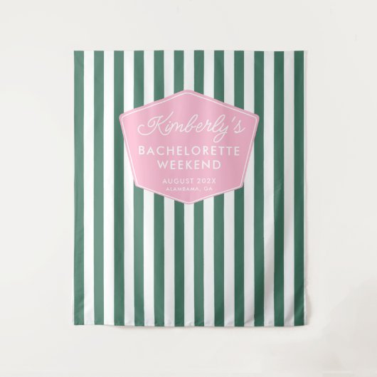 ピンクとグリーン1950年代のバケーションフォトバックグラウンド タペストリー (正面)