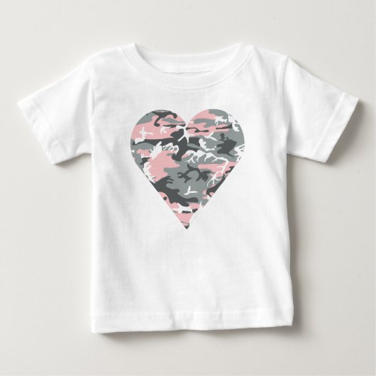 ピンクとグレイのカモフラージュ ミリタリー 軍 ベビーTシャツ (正面)