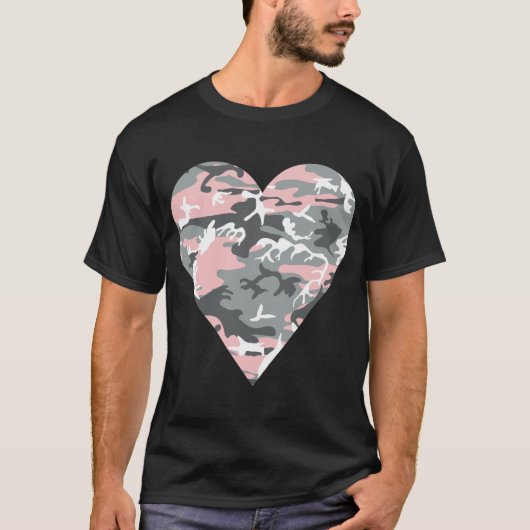ピンクとグレイのカモフラージュ ミリタリー 軍 Tシャツ (正面)