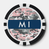 ピンクとグレイのカモフラージュ 名前入りカスタマイズ ポーカーチップ (正面)