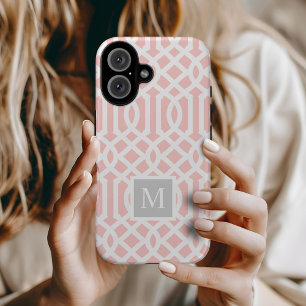 ピンクとグレイのトレリス モノグラム｜編集可能なカラー Case-Mate iPhone 14ケース