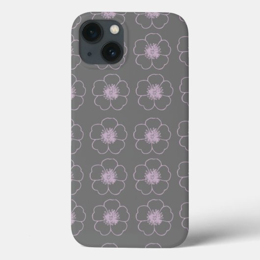 ピンクとグレイのフラワーモチーフiPhone 13ケース Case-Mate iPhoneケース (裏面)