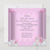 ピンクとグレイのベビーシャワー女の子フラワー 招待状 (裏面)
