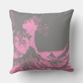ピンクとグレイの大波の枕 クッション (裏面)