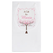 ピンクとグレイの花鳥 ブライダルシャワー 感謝 スモールペーパーバッグ (裏面)