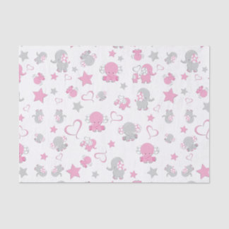 ピンクとグレイの赤ちゃん象パターンプリント 薄葉紙