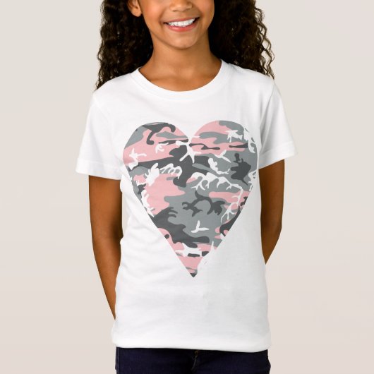 ピンクとグレイの迷彩柄 ミリタリー 軍 Tシャツ (正面)