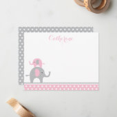 ピンクとグレイエレファントサンキューカード ノートカード (正面/裏面インサイチュ)