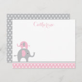 ピンクとグレイエレファントサンキューカード ノートカード (正面/裏面)