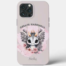 ピンクとグレーかわいい小さな魔法のドラゴン iPhone 13 PRO MAXケース