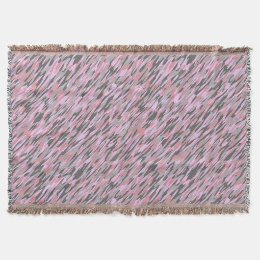 ピンクとグレーとグリーンのカモフラージュ柄の抽象画 スローブランケット (正面)