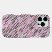 ピンクとグレーと緑のカモフラージュ抽象柄 iPhoneケース (裏面横)