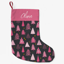 ピンクとグレーのかわいいクリスマスツリーデザイン スモールクリスマスストッキング