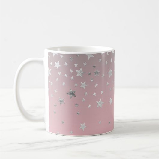 ピンクとグレーのかわいいモダンな星柄 コーヒーマグカップ (左)