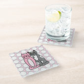 ピンクとグレーのかわいい子ネコ ガラスコースター (アングル)