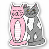 ピンクとグレーのかわいい子ネコ シール (正面)