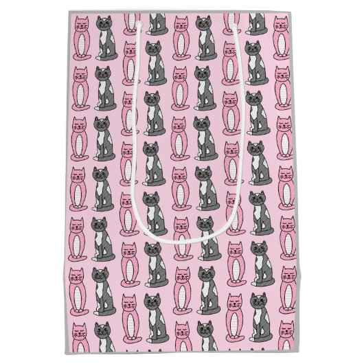 ピンクとグレーのかわいい子ネコ ミディアムペーパーバッグ (裏面)