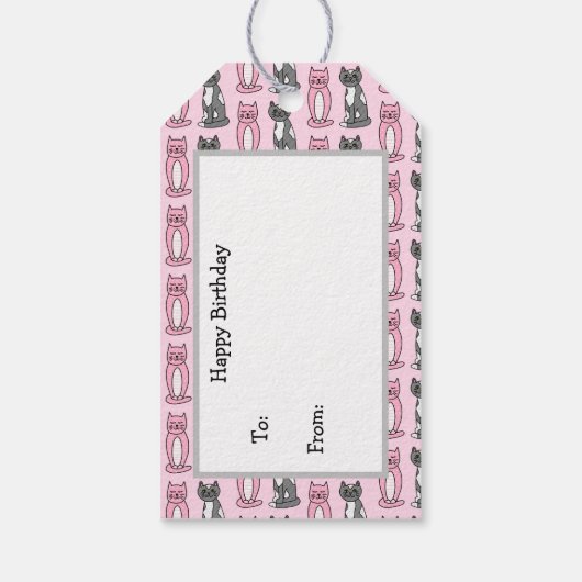 ピンクとグレーのかわいい子猫と猫の出会い ギフトタグ (裏面)