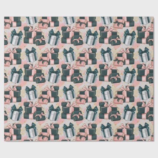 ピンクとグレーのかわいらしプレゼント包まれた誕生日 ラッピングペーパー (フラット)