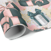 ピンクとグレーのかわいらしプレゼント包まれた誕生日 ラッピングペーパー (ロールコーナー)