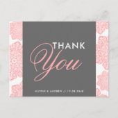 ピンクとグレーのろうけつ染めの花ありがとうポストカード ポストカード (正面)