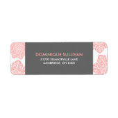 ピンクとグレーのろうけつ染めの花差出人住所ラベル ラベル (正面)