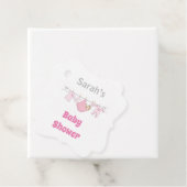 ピンクとグレーのイラストレーションベビーシャワーメッセージカード フェイバータグ (インサイチュ)
