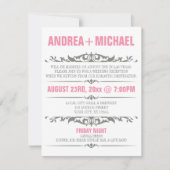 ピンクとグレーのウェディングレセプションのみ招待状 招待状 (正面)