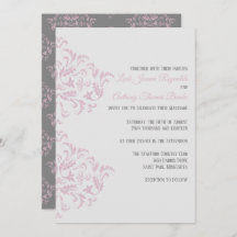 ピンクとグレーのエレガントなダマスク招待状