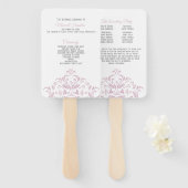 ピンクとグレーのエレガントダマスク結婚式プログラムファン ハンドファン (正面&裏面)