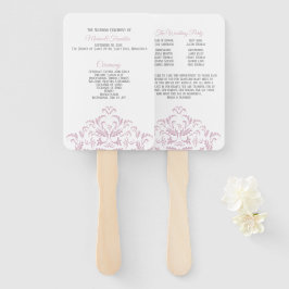 ピンクとグレーのエレガントダマスク結婚式プログラムファン ハンドファン