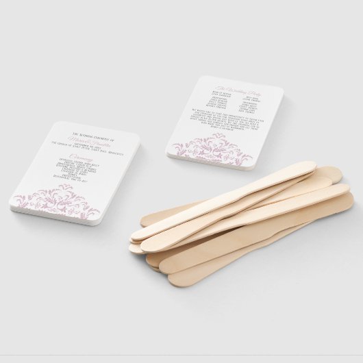 ピンクとグレーのエレガントダマスク結婚式プログラムファン ハンドファン (組立なし)