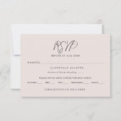 ピンクとグレーのカリグラフィー RSVP ウェディング返信カード 招待状 (正面)