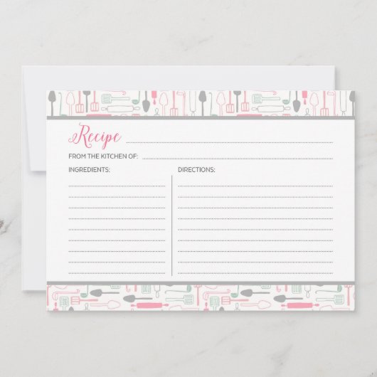 ピンクとグレーのキッチンツールレシピカード (正面)