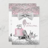 ピンクとグレーのキンセアニエラ誕生日パーティー 招待状 (正面/裏面)