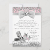 ピンクとグレーのキンセアニエラ誕生日パーティー 招待状 (裏面)