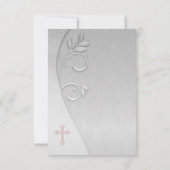 ピンクとグレーのクロス 初聖体拝領 招待状 (裏面)