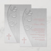 ピンクとグレーのクロス 初聖体拝領 招待状 (正面/裏面)