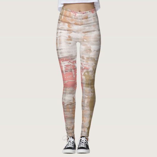 ピンクとグレーのグランジ芸術的抽象芸術 レギンス (正面)