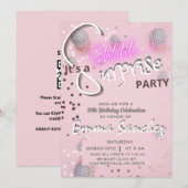 ピンクとグレーのサプライズ招待状（QRコードで出欠確認） 招待状 (正面/裏面)