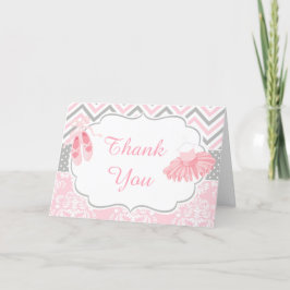 ピンクとグレーのシェブロンのバレリーナ　サンキュー サンキューカード