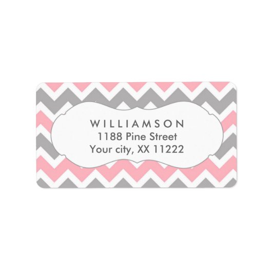 ピンクとグレーのシェブロン住所 シールのシャワー賛成 ラベル (正面)